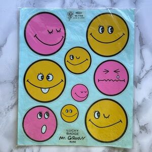 Vintage Yellow and Pink Happy Faces STICKERS Mr.Groovy